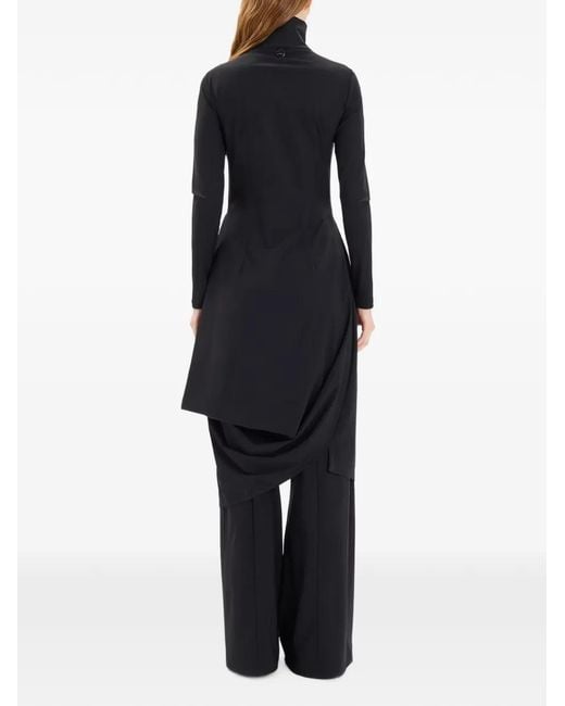 High Black Scattering Mock-Neck Asymmetric Draped Mid-Length Dress