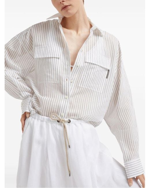 Brunello Cucinelli White Striped Long-sleeve Shirt