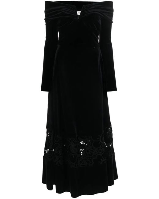 Nissa Black Lace-Detailing Velvet-Finish Dress
