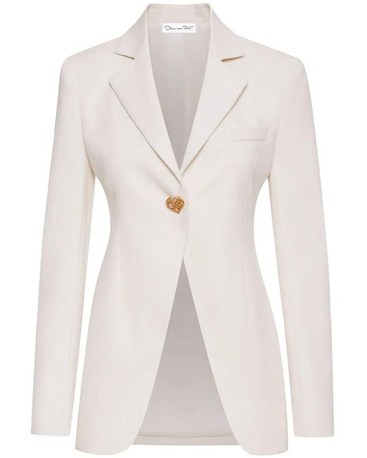 Oscar de la Renta Natural Button-Detail Virgin-Wool Blazer