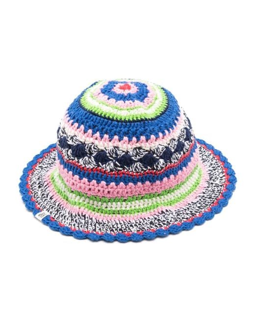 Nannacay Blue Crocket-knit Cotton Bucket Hat