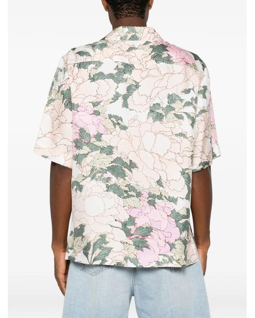 Givenchy White Floral-Print Short-Sleeve Shirt for men