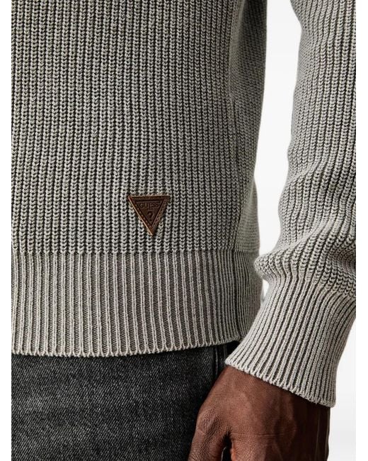 Guess Gray Ribbed-Knit Crew-Neck Sweater for men