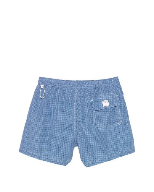 Fedeli Blue Drawstring Pattern Swim Shorts for men