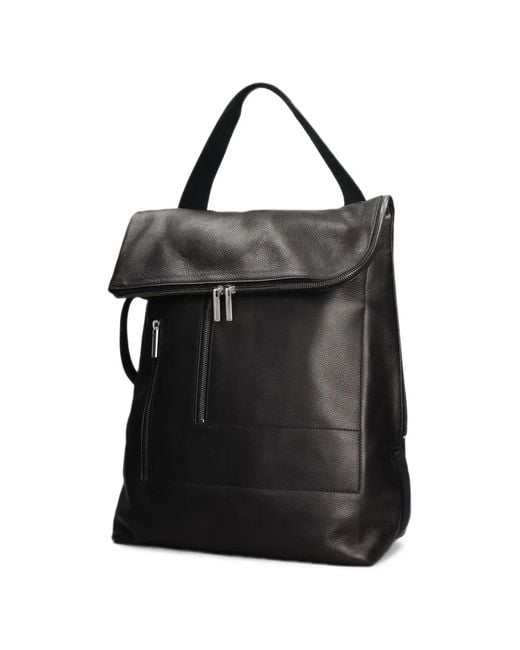 Rick Owens Black Grained Leather Backpack for men