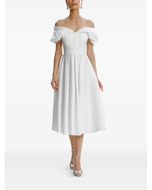 Framboise White Robe Mi-Longue Glamo À Épaules Dénudées