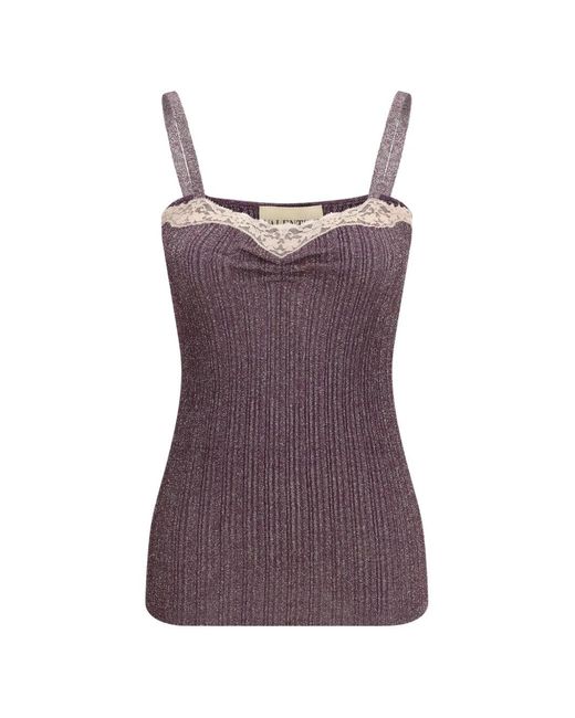 Valentino Garavani Purple Lace-Trim Ribbed Top