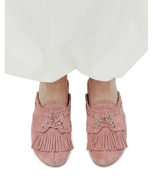 Scarosso Pink Flora Fringes Suede Mules