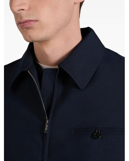 Montedoro Blue Collared Zip Bomber Jacket for men