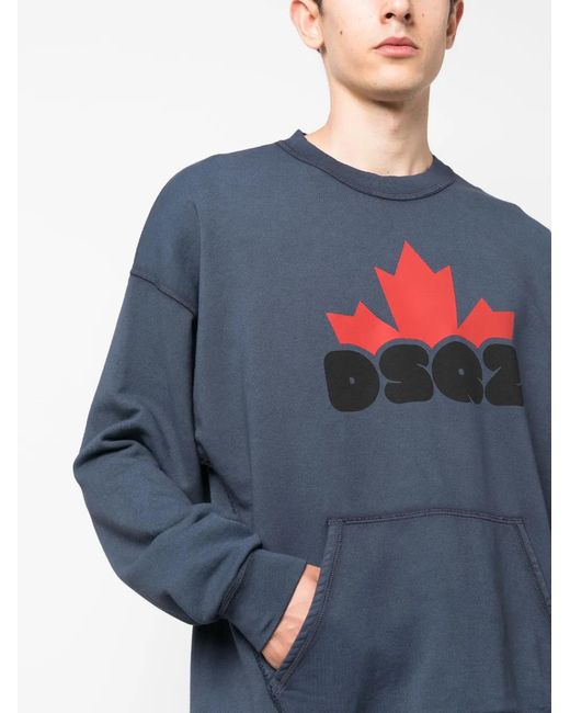 DSquared² Blue Logo-Print Cotton Jumper for men