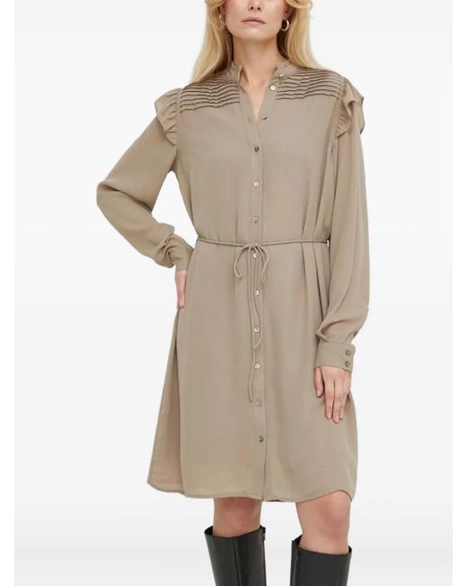 Bruuns Bazaar Natural Pleated Ruffle Midi-Dress