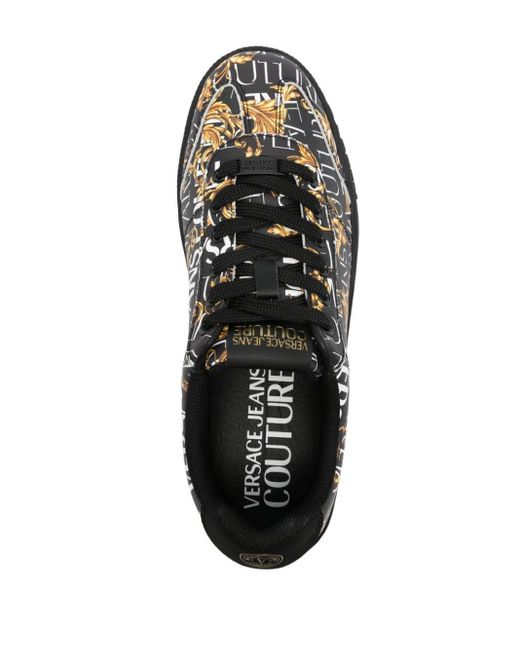 Versace Black Barocco-print Leather Sneakers for men