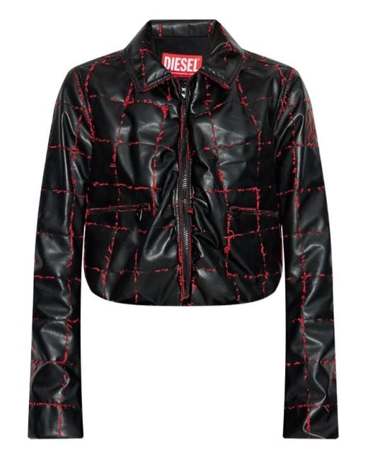 DIESEL Black Quilted Grid-Stitched Cropped Jacket
