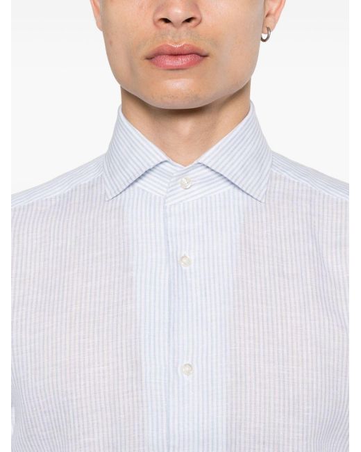 Chemise rayée en lin Boggi pour homme en coloris White