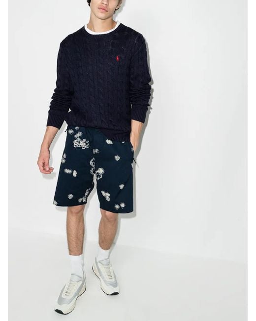 Polo Ralph Lauren Blue Dark Cable Knit Sweater With Embroidered Logo for men