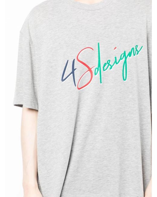 4SDESIGNS Gray Logo-Print Short-Sleeve T-Shirt for men