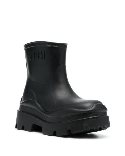 MSGM Black Logo-Embossed Ankle Boots