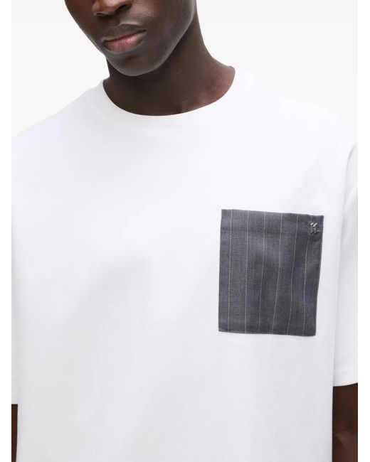 Karl Lagerfeld White Pinstripe Pocket T-Shirt for men