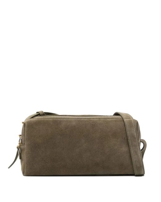 Elleme Brown Trousse Suede Double-Zip Shoulder Bag