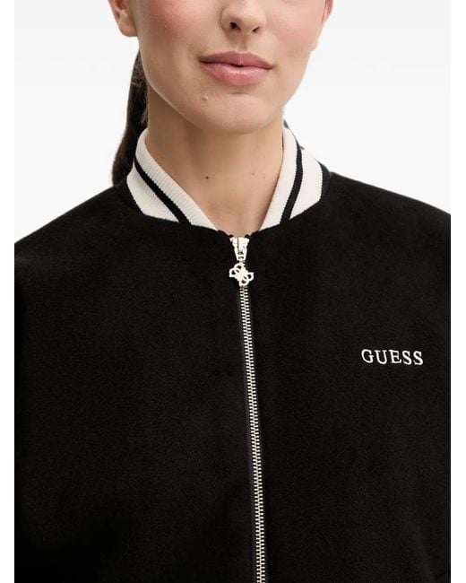 Guess Black Logo-Embroidered Striped-Trim Jacket