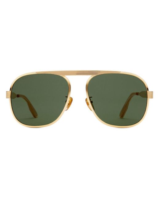 Gucci Green Logo-engraved Pilot-frame Sunglasses for men