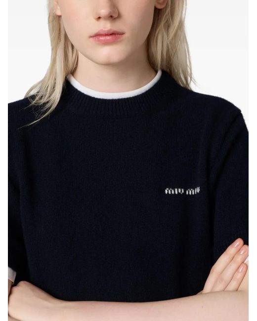 Miu Miu Blue T-Shirt mit Rundhalsausschnitt
