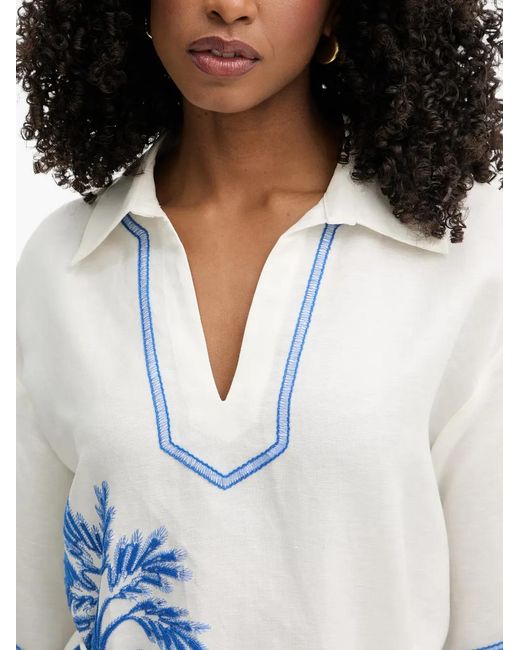 Twinset White Palm Tree-Embroidered Belted Mini Dress