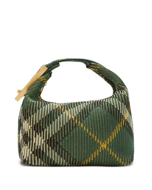 Burberry Green Medium Peg Check-Pattern Shoulder Bag