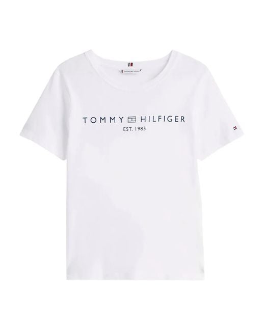Tommy Hilfiger White Logo-Print Cotton T-Shirt