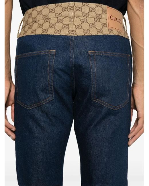 Gucci Blue Gg Canvas Mid-Rise Tapered Jeans for men