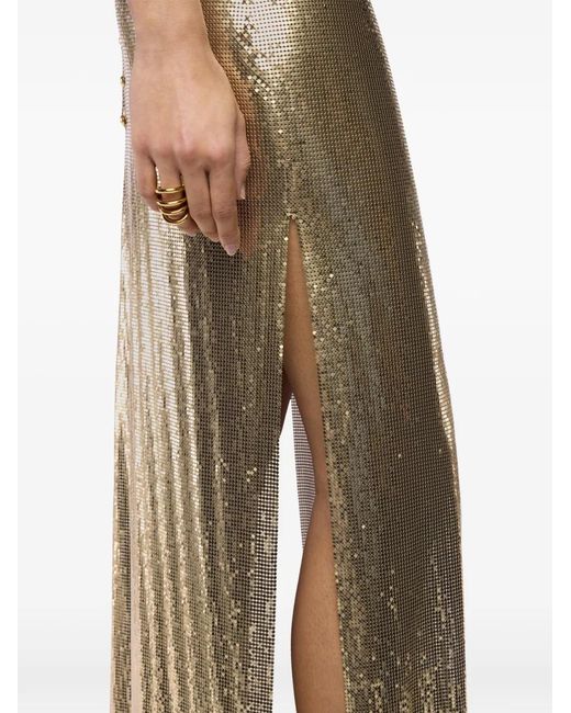 Rabanne Natural Metallic Mesh-Knit Long Skirt
