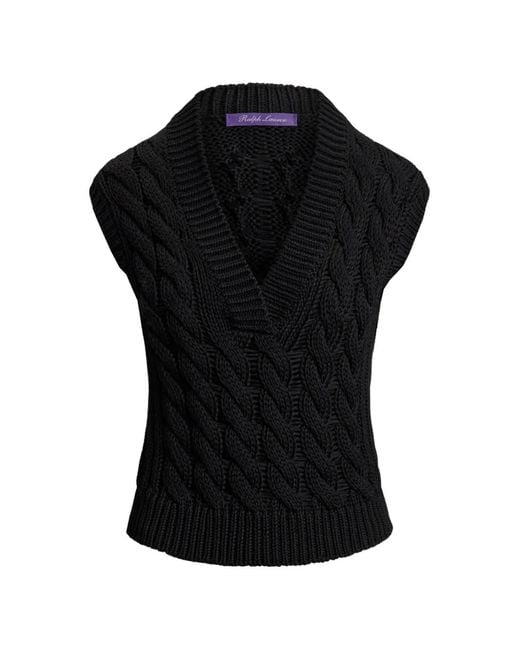 Ralph Lauren Black V-Neck Cable-Knit Top