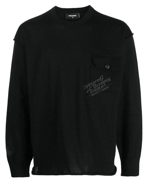 DSquared² Black Ribbed Crew Neck Jumper for men