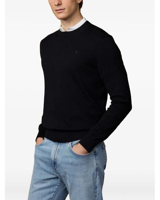 Hackett Black Embroidered Cotton-Knit Sweater for men