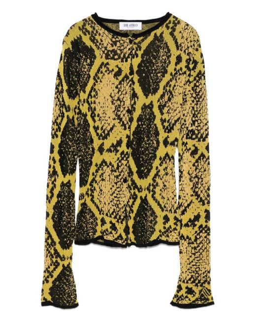 The Attico Yellow Cardigan mit Schlangenleder-Intarsie