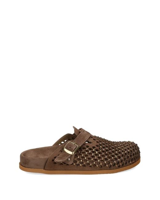 METISSE Brown Mules À Ornements En Cristal
