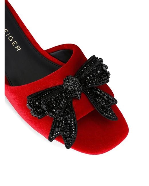 Kurt Geiger Red Kensington Bow-embellished Velvet Sandals
