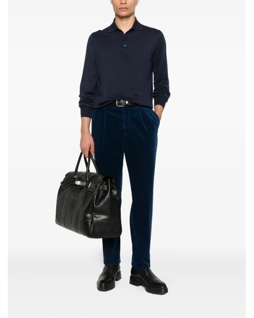 Brunello Cucinelli Blue Corduroy Pleated-Front Trousers for men
