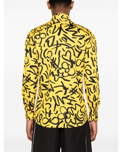 Chemise en coton à logo imprimé Moschino pour homme en coloris Yellow