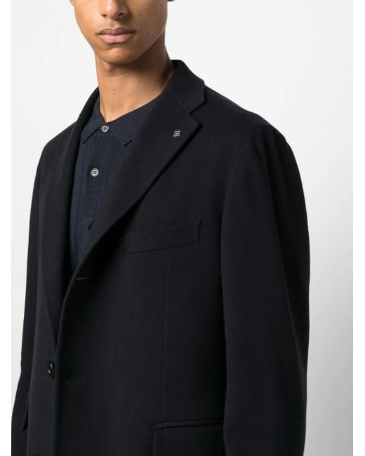 Tagliatore Black Single-Breasted Wool Coat for men