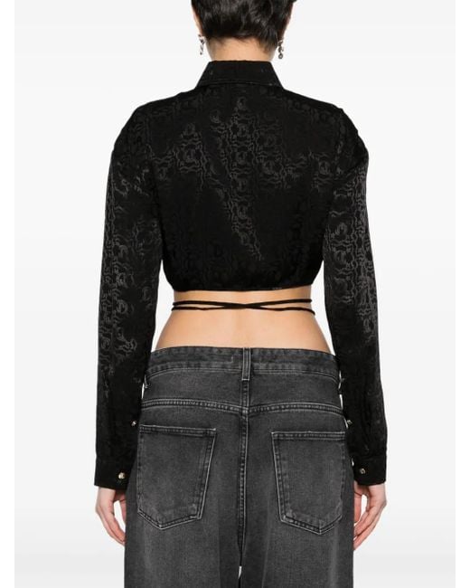 Just Cavalli Black Monogram Jacquard Cropped Blouse