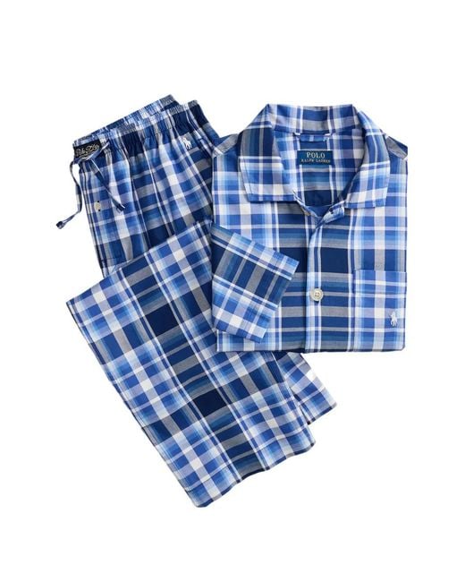 Polo Ralph Lauren Blue Check Logo-Detail Cotton Pyjama Set for men