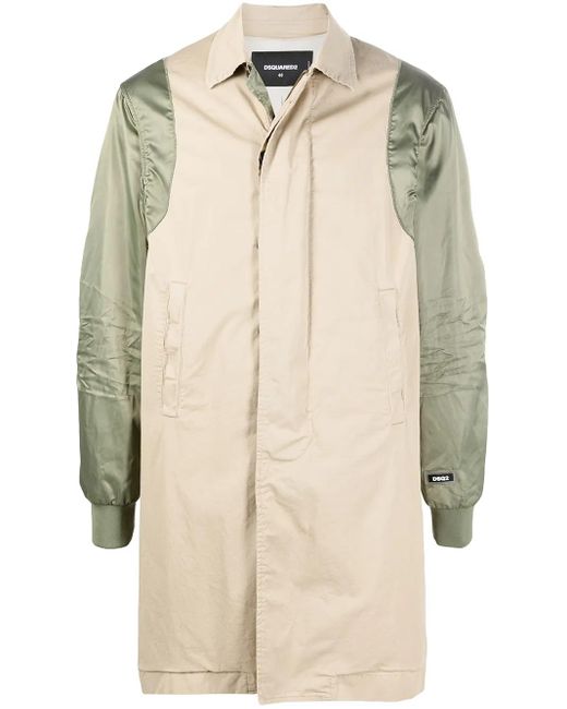 DSquared² Natural Contrast-Sleeve Single-Breasted Coat for men