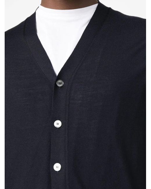 Fedeli Blue Wool Button-Fastening Cardigan for men