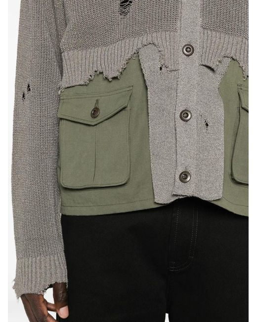 KHOKI Gray Distressed Pocket Cardigan for men