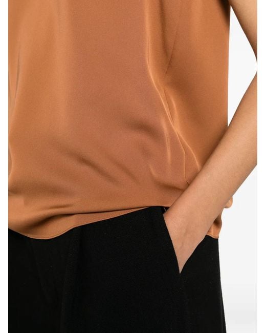 Theory Brown Sleeveless Round-Neck Blouse