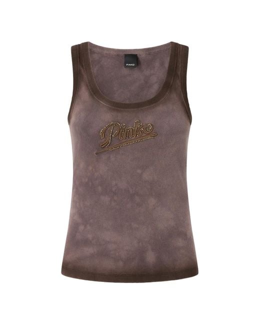 Pinko Brown Haut Côtelé À Design Sans Manches Et À Perles
