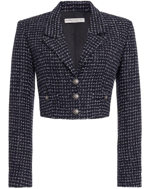 Alessandra Rich Blue Cropped Tweed Blazer