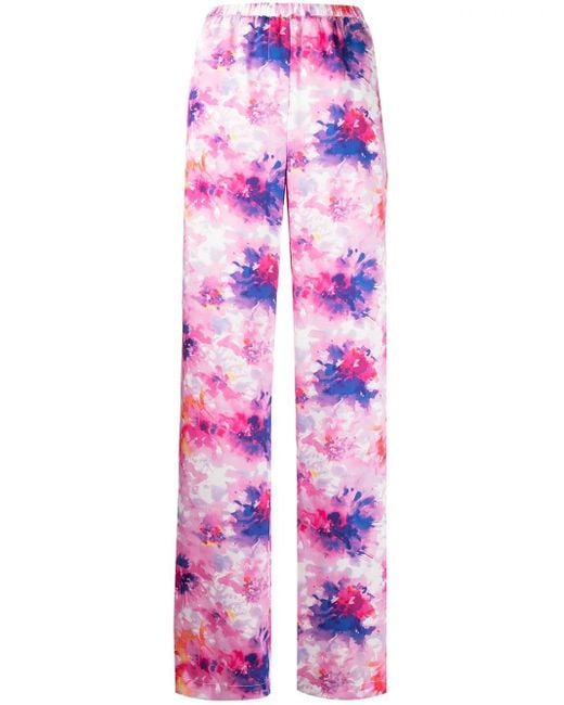 MSGM Pink Floral-print Trousers
