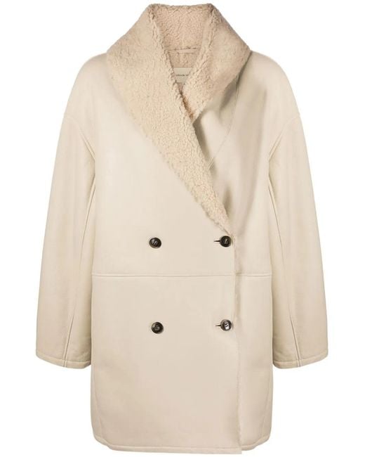 Loulou de Saison Natural Neutral Namo Leather Double-breasted Coat - Women's - Lamb Skin/sheep Skin/shearling